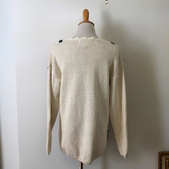 Off white cotton blend knitted floral motif Sweater by Nuggets, red roses - Picture 2 of 8